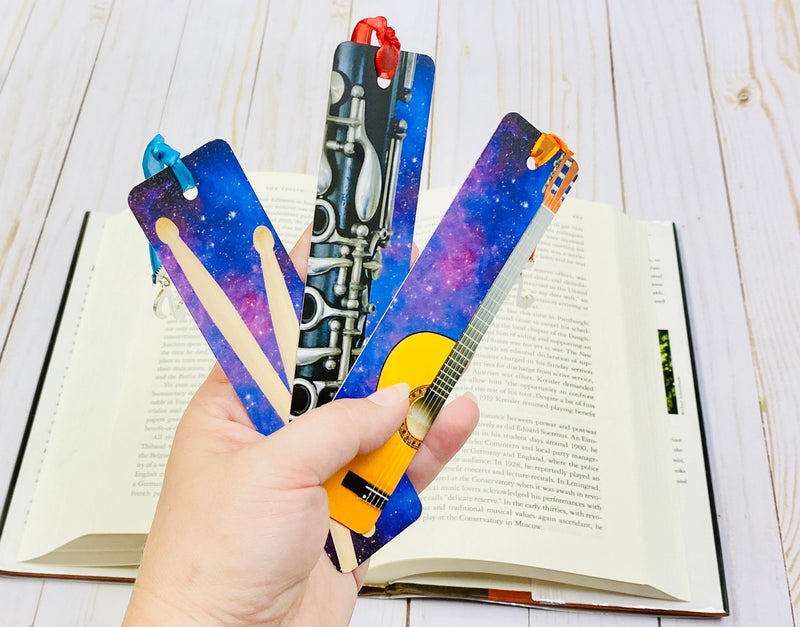 Metal Drumstick Bookmark with Purple Galaxy Design, Graduation, gift for musician, music student teacher grad gift, music nerd, for drummer