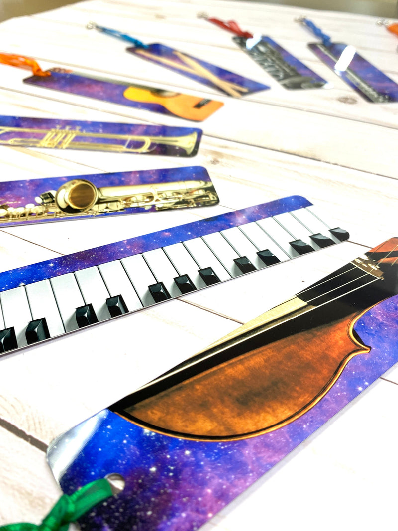 Metal Drumstick Bookmark with Purple Galaxy Design, Graduation, gift for musician, music student teacher grad gift, music nerd, for drummer