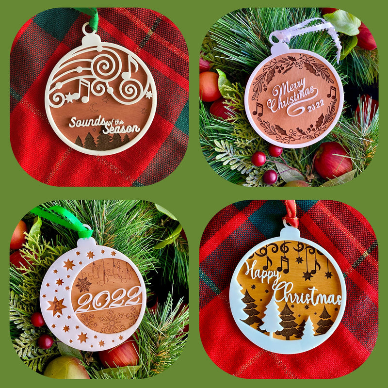 Wood and Acrylic Merry Christmas, Layered Ornament, Music Note Wreath, Music note ornament, Christmas 2022, Handmade gift, Music lover gift